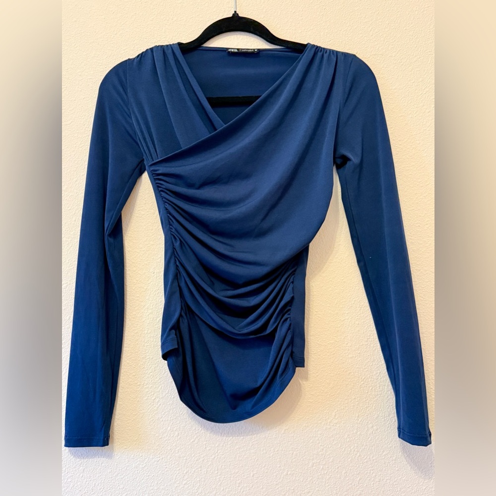Zara Navy Draped Women's Blouse